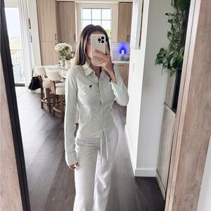 Abercrombie & Fitch Green Striped Shirt (Size Small)